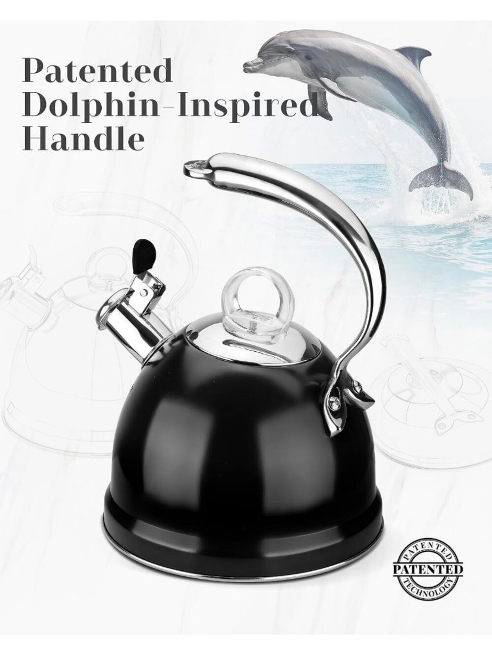 2.5 Qt Stainless Steel Whistling Tea Kettle for Gas, Electric Induction Black - Picture 2 of 7